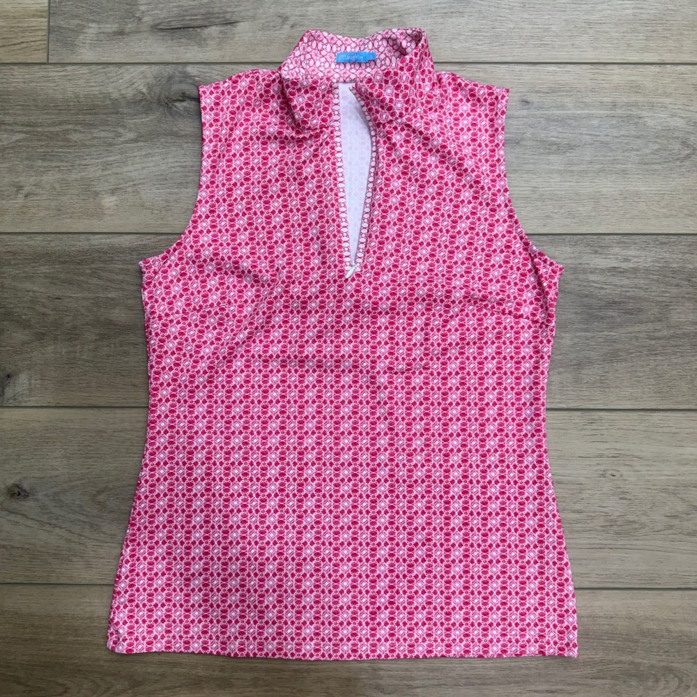 J.McLaughlin Pink Geometric Sleeveless Quarter Zip Polo Top Small RN 16859